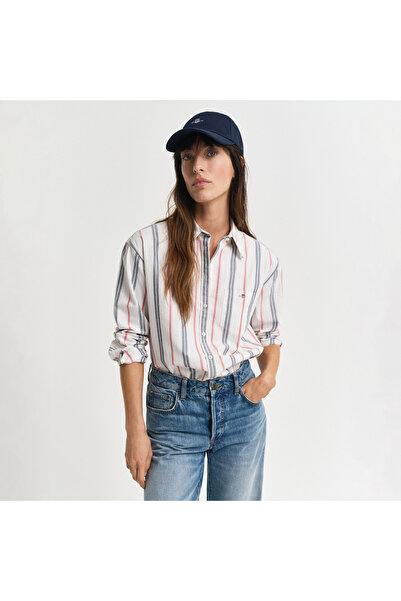 Gant Kadın Krem Relaxed Fit Klasik Yaka Çizgili Gömlek