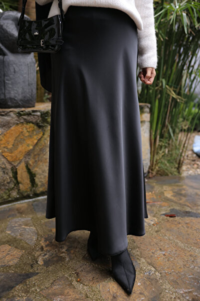 İmajButik Black Long Satin Skirt