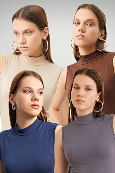 Ladima Women's Cream Bitter Brown Navy Blue Gray 4-Piece Sleeveless Bodysuit