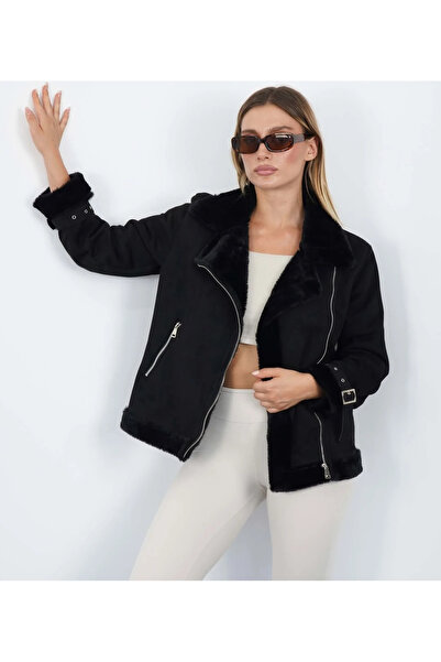 cemo Kürklü Süet Biker Ceket