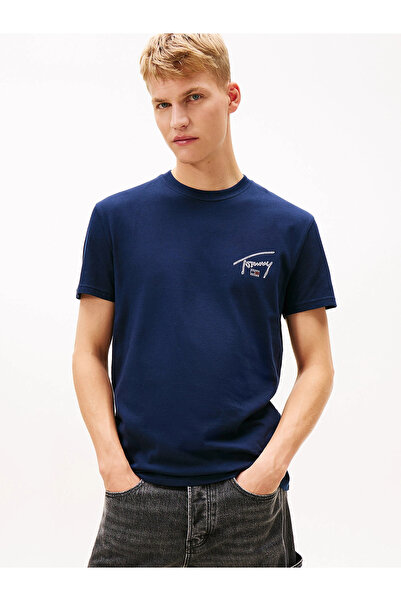 Tommy Hilfiger Tjm Normal Cut Signed Back B Printed Men's Blue T-Shirt Dm0Dm2...