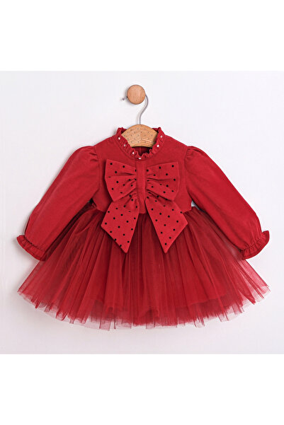 Cumino فستان بناتي أحمر 9-12-18-24 شهرًا