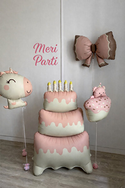 MERİ PARTİ Pastel Pembe Dev Pasta Folyo Balon Seti – Özel Tasarım Doğum Günü ...