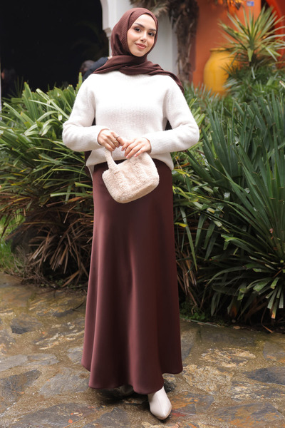 İmajButik Brown Long Satin Skirt