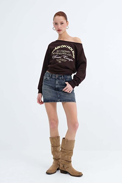 Addax Stoned Denim Mini Skirt E1006