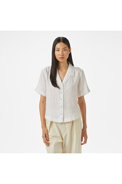 Nautica Kadın Beyaz Regular Fit Keten Gömlek