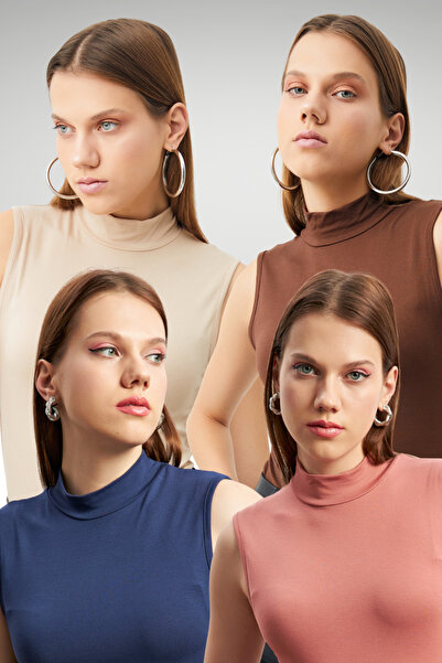 Ladima Women's Cream Bitter Brown Navy Blue Dusty Rose 4-Piece Sleeveless Bod...