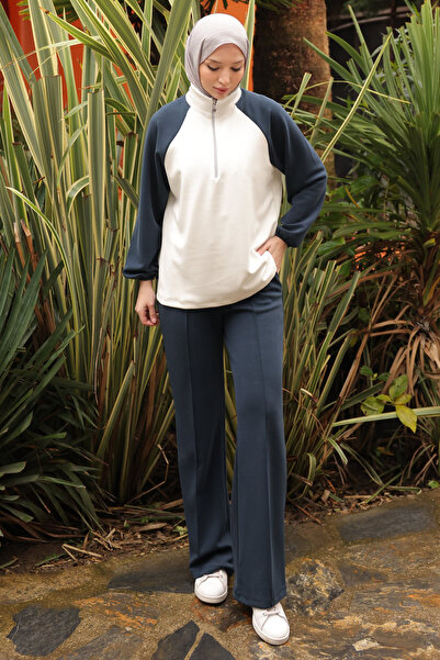 İmajButik Set pantaloni de sport cu secțiuni cu fermoar albastru bleumarin