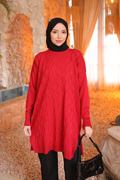İmajButik Red Cold Thread Mercerized Knitwear Tunic