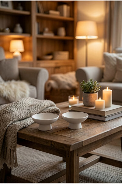 ZURİ DESİGN Modern Ayaklı Beton Biblo Kasesi – Minimal Beyaz Dekoratif Obje