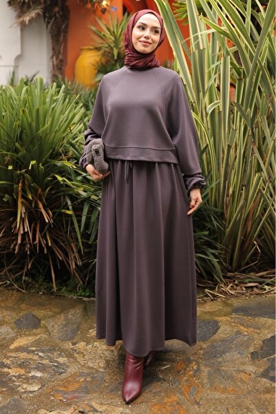 İmajButik Set modal cu fustă antracit supradimensionat