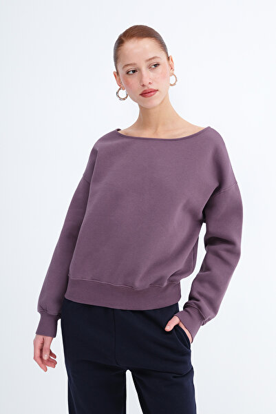 Addax Kayak Neckline Embellished Sweatshirt S1826