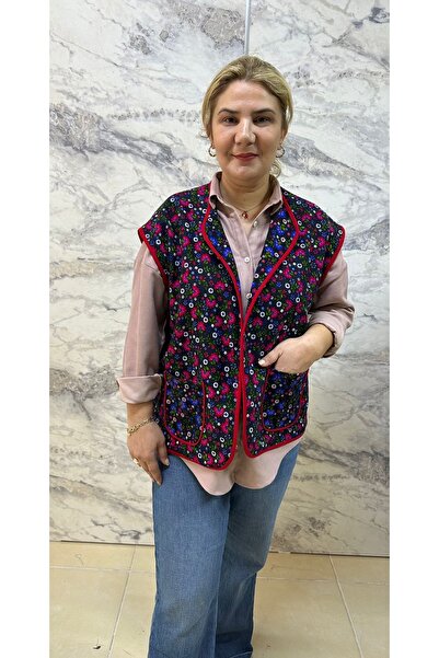 BE ATÖLYE BUTİK Çiçek Desenli Pazen Çift Taraflı Yelek -38-44 Beden Uyumlu – ...