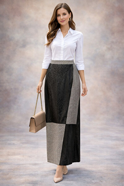 GARNİ Пола с кожени детайли и шотландски каре