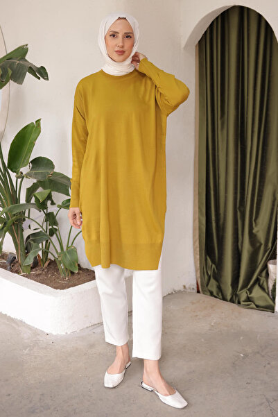 İmajButik K. Oil Green Casual Fit Long Length Knitwear Tunic