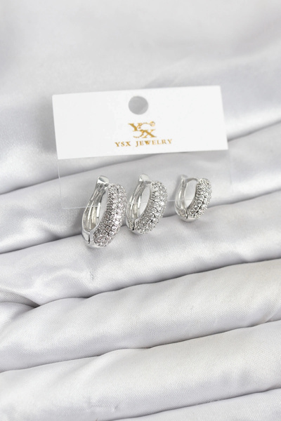 shopwave طقم أقراط من النحاس الفضي اللون مرصع بحجر الزركون موديل YSX Trio