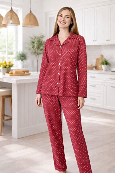 GAMDELLE MODA طقم بيجامة نسائي من جلد الغزال بأزرار حواف أسطوانية