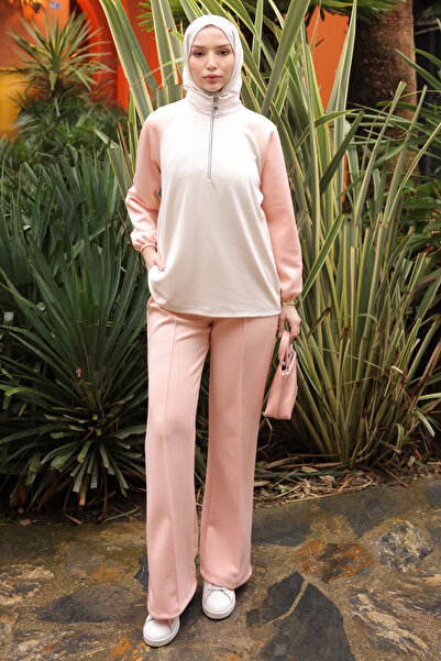 İmajButik Set de pantaloni de sport cu secțiuni cu fermoar Salmon