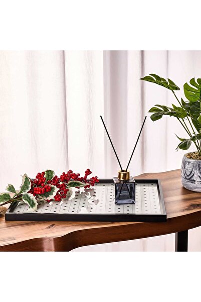 ASPARTAM Deco Black Heart Patterned Decorative Tray - Black / White - 28.5X41 cm