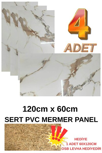 Renkli Duvarlar 4 ADET 60x120cm Alternatif Kaplama UV PVC Elegant Mermer Dese...