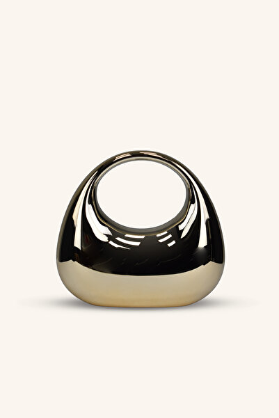 birizmoda Oval Handle Shiny Evening Bag - Gold