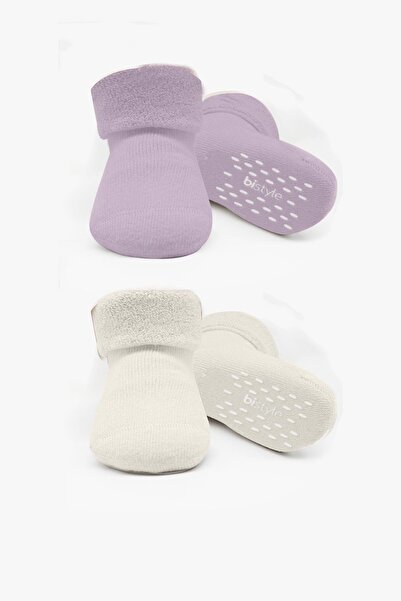 Bistyle 2 Pairs of Organic Cotton Baby Socks Girl Anti-Slip Stitch-Free Towel...