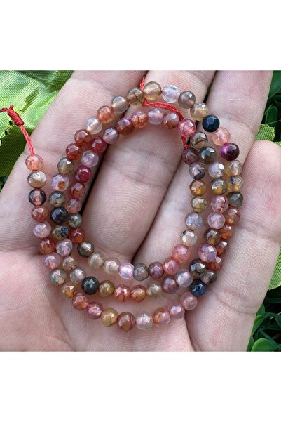 TAŞ UZMANI Faceted Sphere Pink-Brown Agate Stone 4 mm