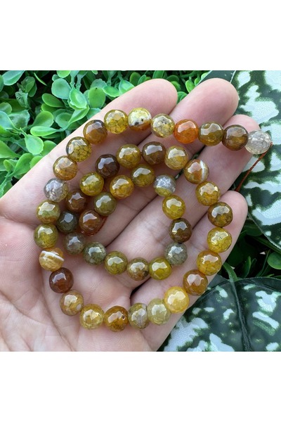 TAŞ UZMANI حجر العقيق المختلط باللون البني والأخضر 8 ملم