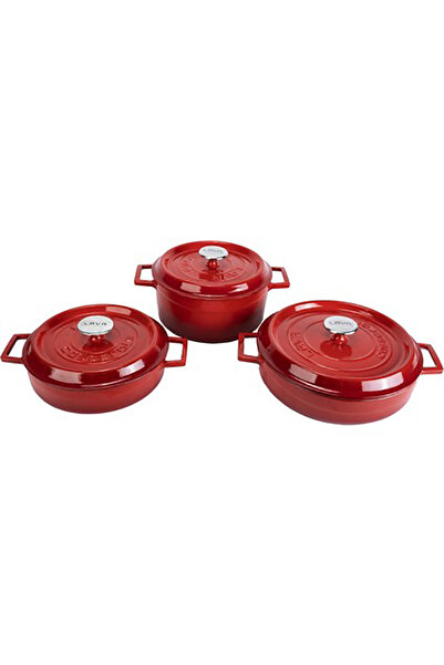 Lava 24 cm Deep-24 cm Shallow-28 cm Shallow Red Pot Set