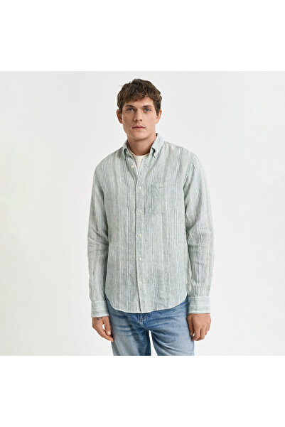 Gant Erkek Yeşil Regular Fit Düğmeli Yaka Çizgili Gömlek