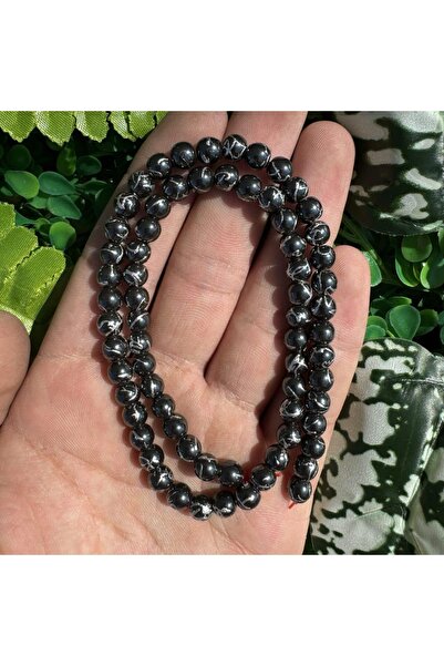 TAŞ UZMANI كرة فضية مخططة بحجر الهيماتيت 6 ملم