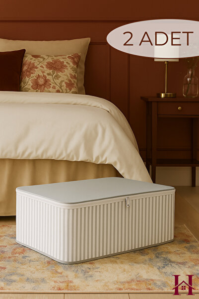 HURCEVİM 2 Adet - Antrasit Çizgili Orta Boy Hurç Seti - Baza Altı Ve Çekyat T...