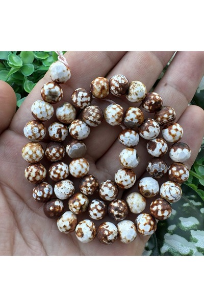 TAŞ UZMANI حجر العقيق الأبيض الصدئ الكروي ذو الأوجه 8 مم