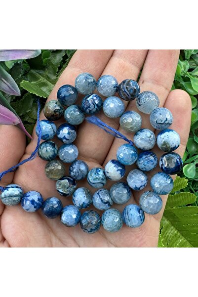 TAŞ UZMANI Faceted Sphere Blue Mix Agate Stone 10 mm