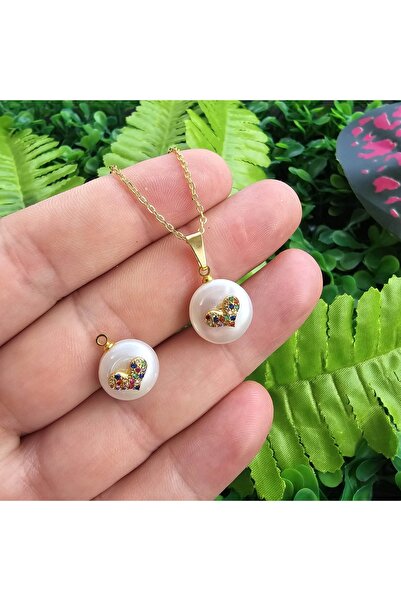 İNCİ DOĞAL TAŞ قلادة من اللؤلؤ الطبيعي على شكل قلب الزركون