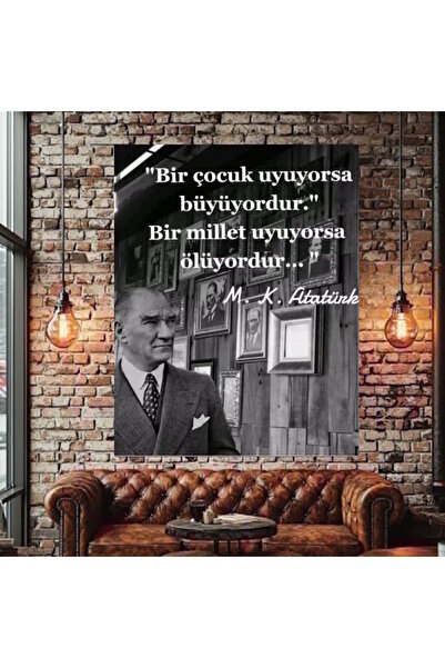 özkacar ATATURK CITAT CRNO-BELA SLIKA NA PLATNU ZID KUĆE DNEVNA SOBA KANCELAR...