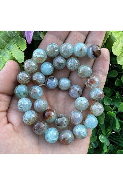 TAŞ UZMANI Globe Ice Blue-Brown Agate Stone 12 mm