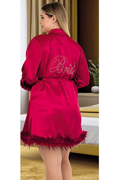 REN Women's Plus Size Solid Color Feather Satin Bride Robe
