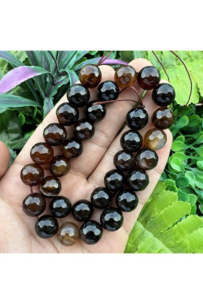 İNCİ DOĞAL TAŞ حجر العقيق البني والأسود ذو الأوجه 12 ملم
