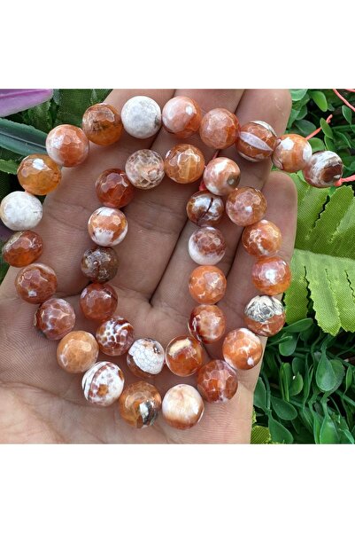 TAŞ UZMANI Faceted Sphere Orange-White Agate Stone 10 mm