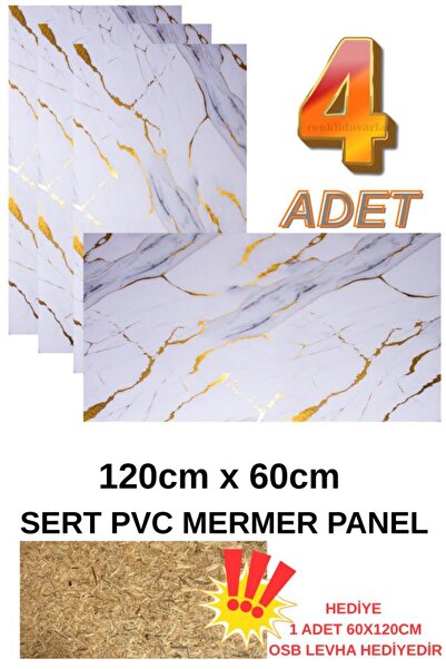 Renkli Duvarlar 4 ADET 60x120cm Alternatif Kaplama UV PVC Altın Mermer Desenl...