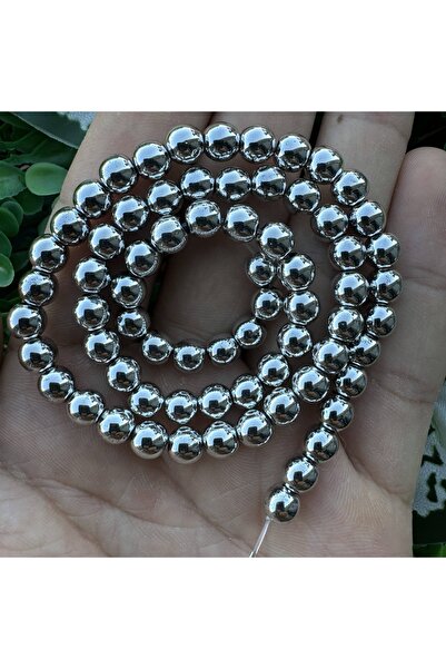 TAŞ UZMANI Globe Shiny Silver Hematite Stone 6 mm