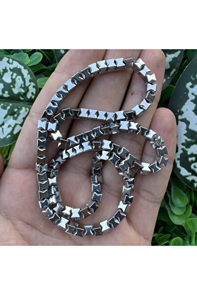 TAŞ UZMANI حجر الهيماتيت الفضي على شكل مكعب عظمي 4×4 مم