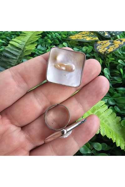 TAŞ UZMANI خاتم مربع الشكل مرصع باللؤلؤ