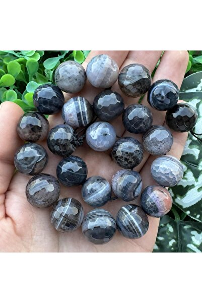 TAŞ UZMANI Faceted Sphere Gray Mix Agate Stone 16mm