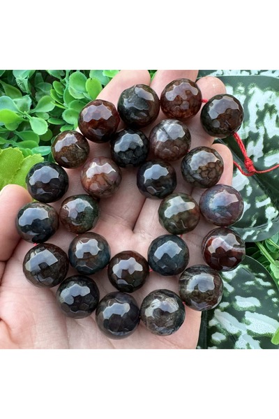 TAŞ UZMANI Faceted Sphere Black-Brown Mix Agate Stone 16mm