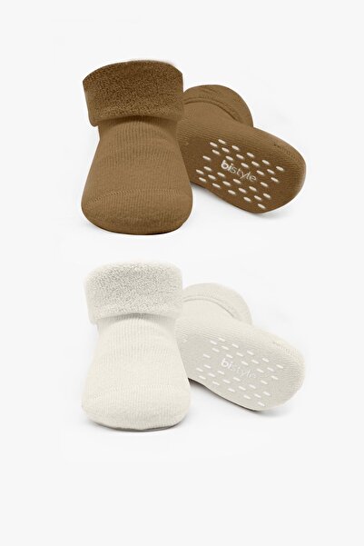 Bistyle 2 Pairs of Organic Cotton Baby Socks Non-Slip Stitch-Free Towel Socks...