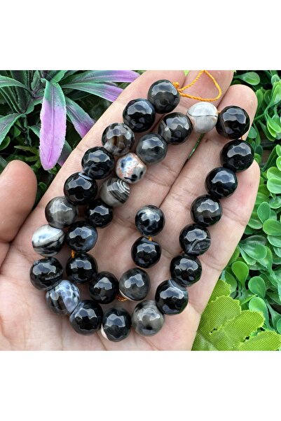 TAŞ UZMANI Faceted Black Mix Agate Stone 12 mm