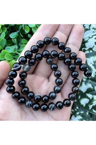 TAŞ UZMANI حجر العقيق الأسود والأبيض الكروي 8 ملم