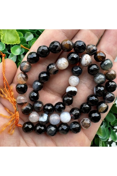 TAŞ UZMANI حجر العقيق الأسود المختلط ذو الأوجه الكروية 8 ملم